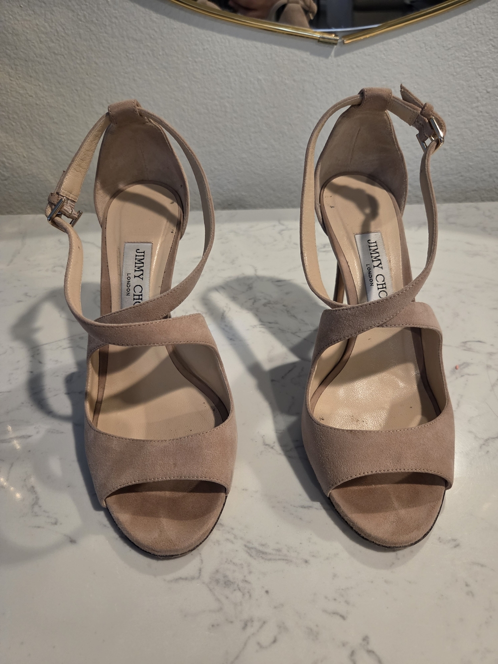 Jimmy Choo Nude Suede Crisscross Ankle-Strap Heels